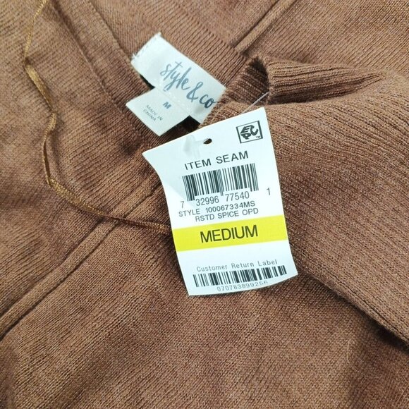 NWT STYLE&CO Basic Tunic Sweater MEDIUM(8-10) Brown Pullover Cotton French Seam - Picture 10 of 11